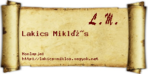 Lakics Miklós névjegykártya